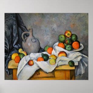 Póster Paul Cezanne - Cortina, Jarra y Frutero