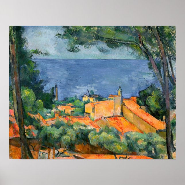 Póster Paul Cezanne - Estaque con techos rojos (Frente)