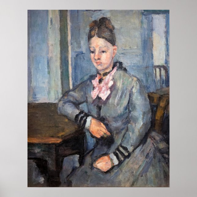 Póster Paul Cezanne - Madame Cezanne Apoyada en una Mesa (Frente)