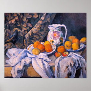 Póster Paul Cezanne - Naturaleza muerta con una cortina