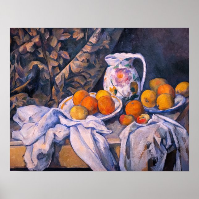 Póster Paul Cezanne - Naturaleza muerta con una cortina (Frente)