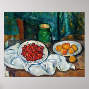 Póster Paul Cezanne - Todavía la vida con cerezas y guiso