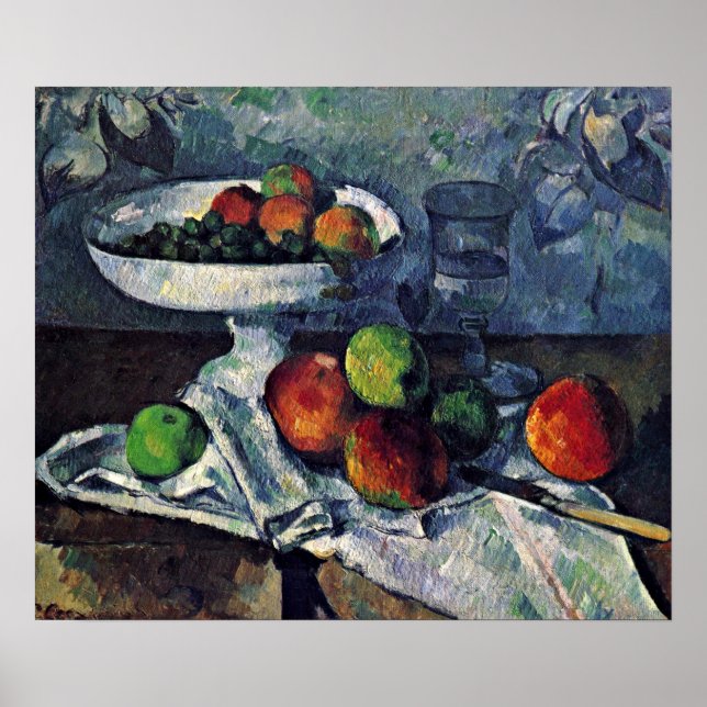 Póster Paul Cezanne - Todavía la vida con el bol de fruta (Frente)