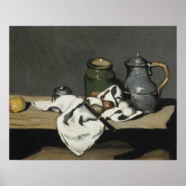 Póster Paul Cezanne - Todavía la vida con Kettle (Frente)