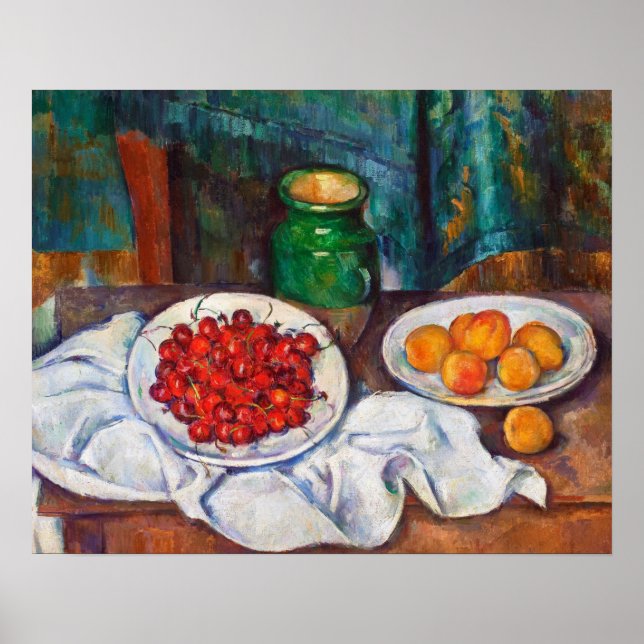 Póster Paul Cezanne Todavía Vive Con Cerezas Y Melocotone (Frente)