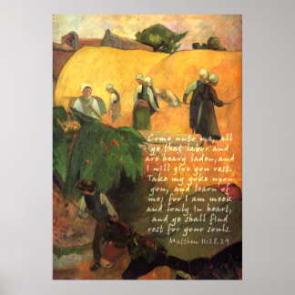 Póster Paul Gauguin Haymaking with Scripting Verse