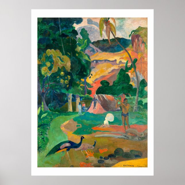 Póster Paul Gauguin Matamoe, Paisaje con Peacocks Post (Frente)