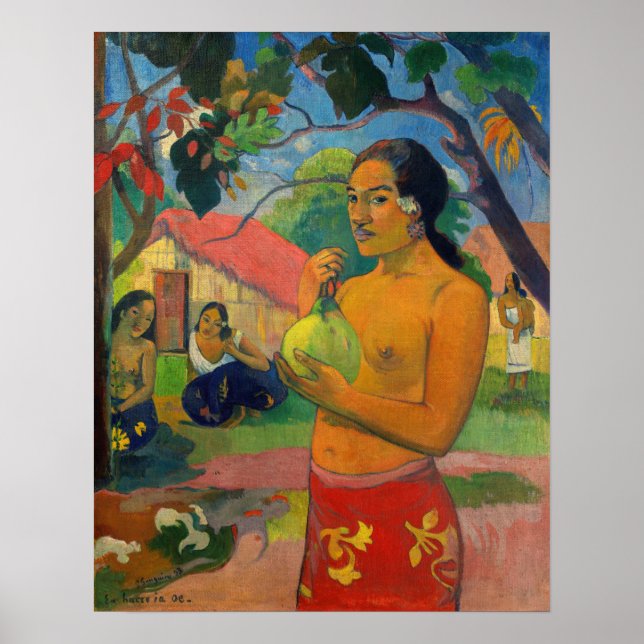 Póster Paul Gauguin - Mujer sosteniendo un fruto (Frente)