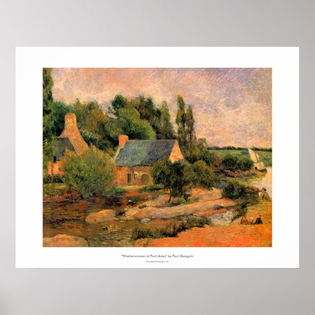 Póster Paul Gauguin pintando mujeres de Washerin en el ar (Frente)