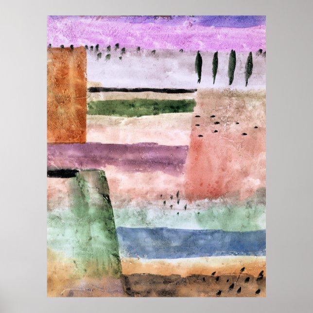 Póster Paul Klee, paisaje con álamos, (Frente)