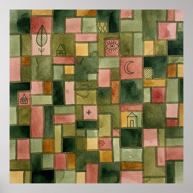 Póster Paul Klee Style Mosaic Garden Folk Art Print (Frente)