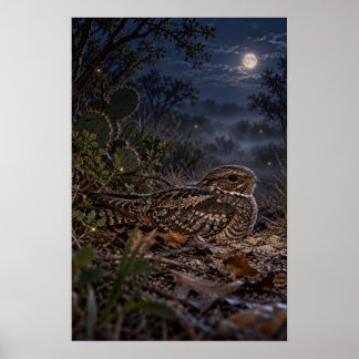 Póster Pauraque Común en Matorral del Sur de Texas bajo l
