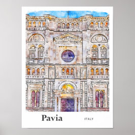 Póster Pavia Italia Trae la mano de la acuarela