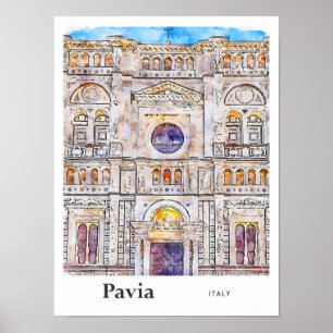 Póster Pavia Italia Trae la mano de la acuarela