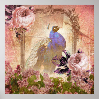 Póster Pavo arbolado de flores victoriano de época