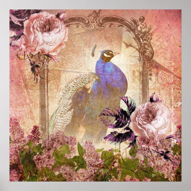Póster Pavo arbolado de flores victoriano de época (Frente)