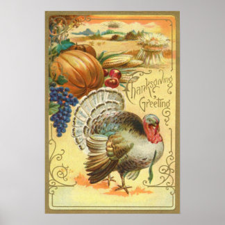 Póster Pavo Calabaza Maíz Uvas Manzana Pajarera