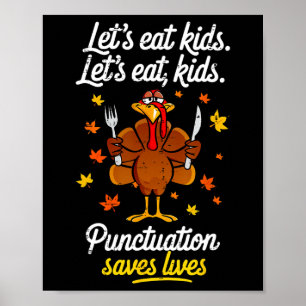 Póster Pavo Comamos Niños Signos de Puntuación Divertido