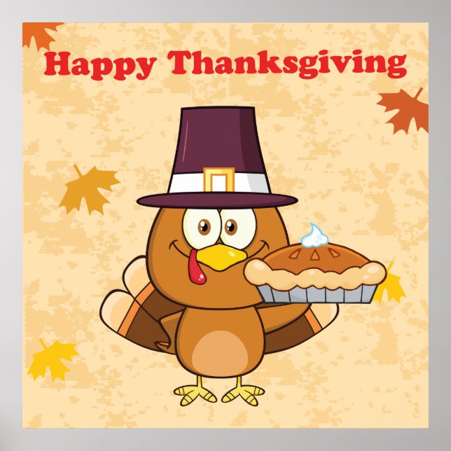 Póster Pavo con Pay de Calabaza Feliz Día de Acción de Gr (Frente)
