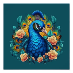 Póster Pavo con rosas de melocotón