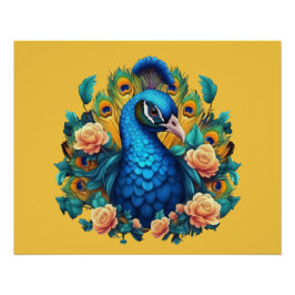Póster Pavo con rosas de melocotón