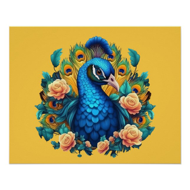 Póster Pavo con rosas de melocotón (Anverso)
