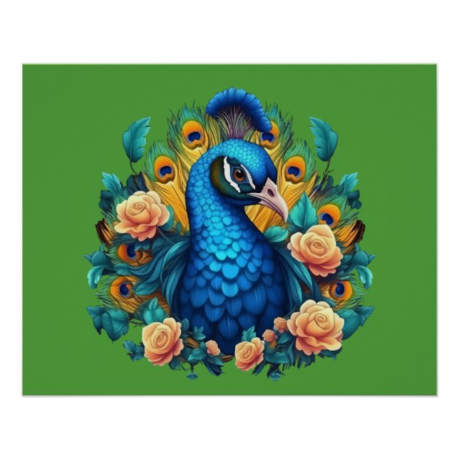 Póster Pavo con rosas melocotón (Anverso)