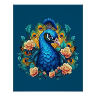 Póster Pavo con rosas melocotón