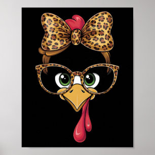 Póster Pavo de Acción de Gracias Cara Leopardo Gafas Muje