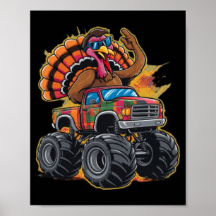 Póster Pavo de Acción de Gracias montando camión monstruo
