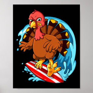 Póster Pavo de Acción de Gracias surfeando