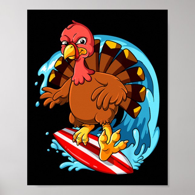 Póster Pavo de Acción de Gracias surfeando  (Frente)
