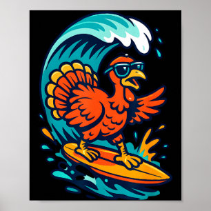Póster Pavo de Acción de Gracias Surfista Surfando 