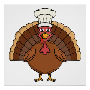 Póster Pavo de dibujos animados de Acción de Gracias Chef