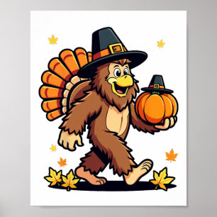 Póster Pavo de peregrino de Bigfoot Calabaza de Acción de