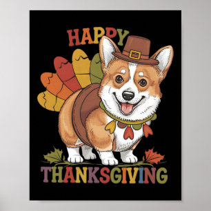 Póster Pavo de perro Corgi de Acción de Gracias