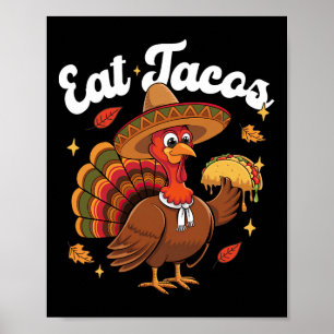 Póster Pavo Divertido Come Taco Vegano Día de Acción de G