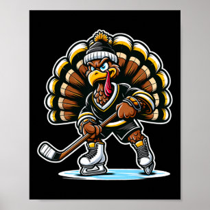 Póster Pavo Divertido Jugando Hockey Sobre Hielo Día de A