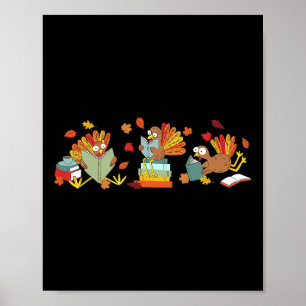 Póster Pavo leyendo libros Otoño Día de Acción de Gracias