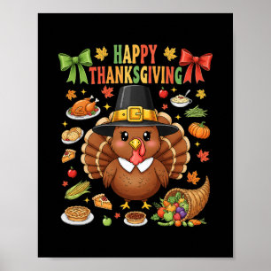 Póster Pavo Lindo Feliz Día de Acción de Gracias Familia 