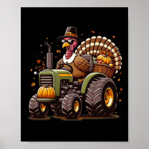 Póster Pavo montando tractor niños felices día de acción