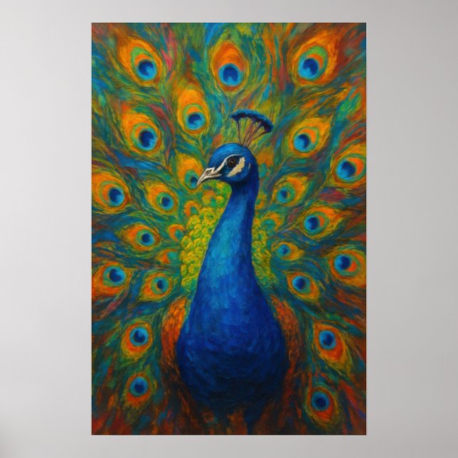 Póster Pavo real acuarela  (Frente)