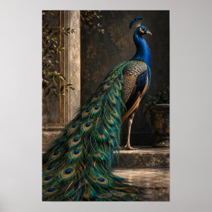 Póster Pavo Real Azul con Cola Irisada en Gar clásico