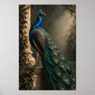Póster Pavo real azul con plumas de cola esmeralda Vida s