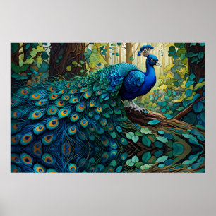 Póster Pavo real azul en el bosque