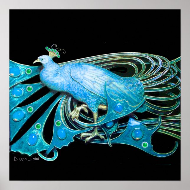 Póster PAVO REAL, azul turquesa, verde negro (Frente)