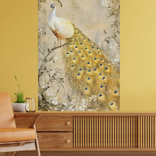 Póster Pavo real blanco posado en una rama.