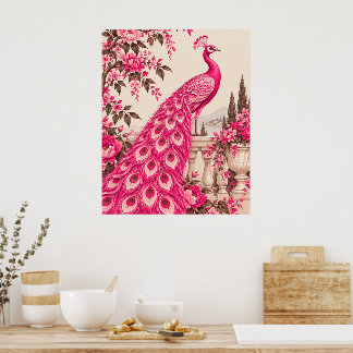Póster Pavo Real Botánico de Boda | Pink Couture