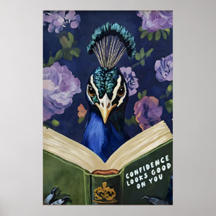 Póster Pavo Real Caprichoso Leyendo Cita Motivacional