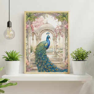 Póster Pavo real de jardín floral estilo indio vintage